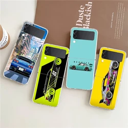 JDM Tokyo Drift Sports Car Phone Case For Samsung Galaxy Z Flip 3 4 5 Hard Folding Clear PC Bumper For Samsung Z Flip 6 Cover