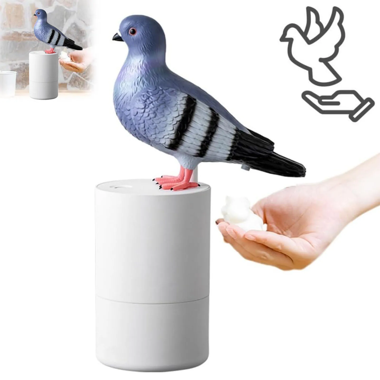 Foaming Soap Container Refillable Induction Soap Dispenser Battery Powered Blue Bird Shape Touchless Reusable for Bathroom