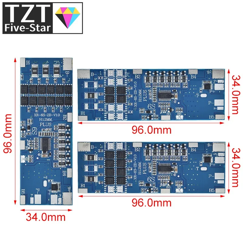 TZT 6S BMS 10A 20A 30A 22.2V Li-ion Lithium 18650 Charge Protection Board  With Balance And Temperature Control Protection