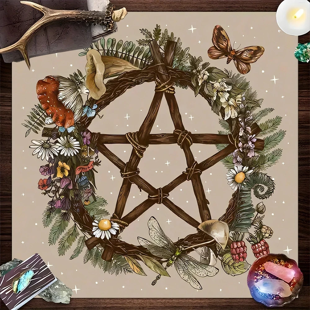 Pentagram Square Altar Cloth, Magic Wiccan Tarot Tablecloth, Divination Mat for Tarot Reading, Witchcraft Pagan Decor Tapestry