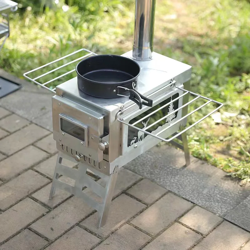 Estufa de tienda de Picnic de carbón de pellets de leña para exteriores, chimenea alta de tamaño pequeño de acero inoxidable 201 para acampar