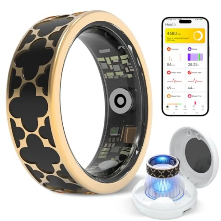 Smart Health Ring for Women Men Fitness Tracker Ring with Heart Rate Sleep Blood Oxygen Blood Pressure HRV Cycles IP68 Waterpro