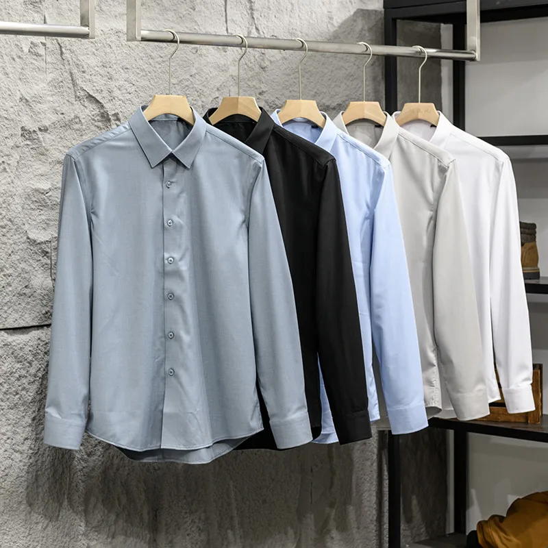 

Natural Silk Long Sleeve Casual Shirt Men's Spring Summer Pure Color Business Versatile Shirt Exquisite Texture Standard Fit
