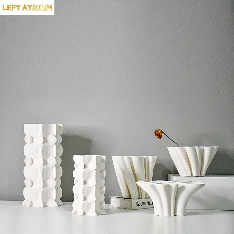 Geometric Ceramic Vase Three-dimensional Fold Pattern Petal Flower Vase Flower Pot Decorative Ornament Home Decoration