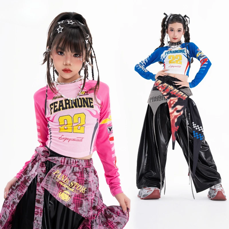 

Girls Hip Hop Street Dance Costume Long Sleeve T Shirt Loose Cargo Pants Cool Jazz Practice Wear Group Stage Performance Clothes
