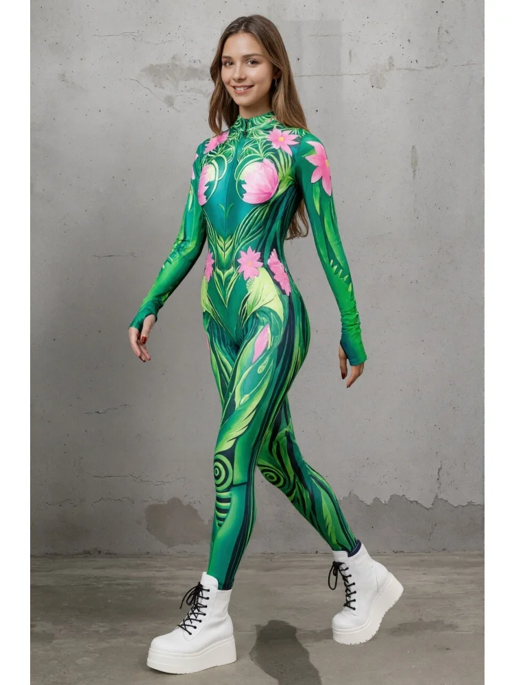 Bunter 3D-Druck-Feen-Regenbogen-Zentai-Bodysuit, Halloween-Feiertags-Party-Cosplay-Alien-Kostüm, Stretch-Jumpsuit, eng anliegend für Damen – Detail 10