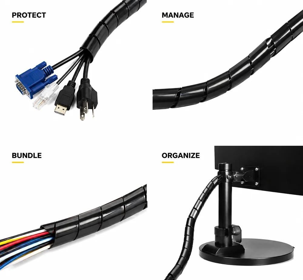 black wear-resistant PE spiral casing ID 4/6/8/10/12/14/16/18/20/25/30mm Insulation/scratch resistant/computer wiring harness so