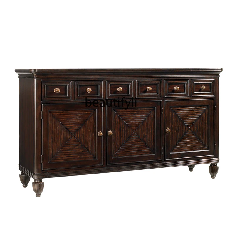 

American Style Solid Wood Dark Brown Bedroom TV Cabinet Sideboard Wine Art Cabinet