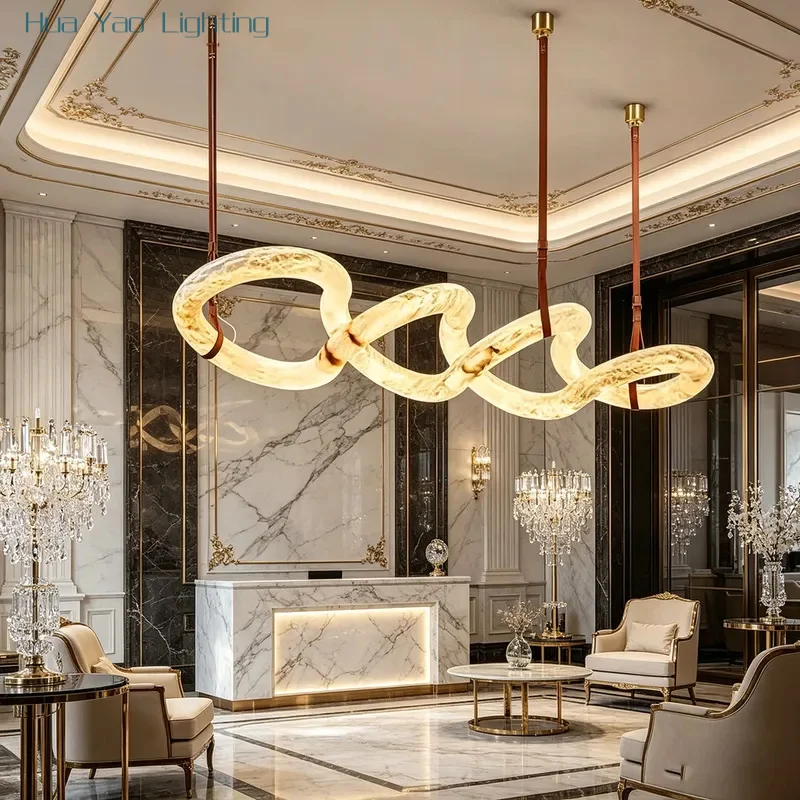 Dining Room Alabaster Chandelier Spanish Marble Ceiling Pendant Lights For Kitchen Living Room Loft Desiginer Marble Chandeliers