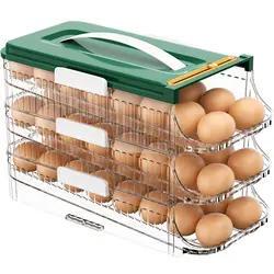 Egg Holder For Refrigerator - Auto Rolling Egg Organizer 3 Layer -Stackable Dispenser and Organizer for Refrigerator Storage