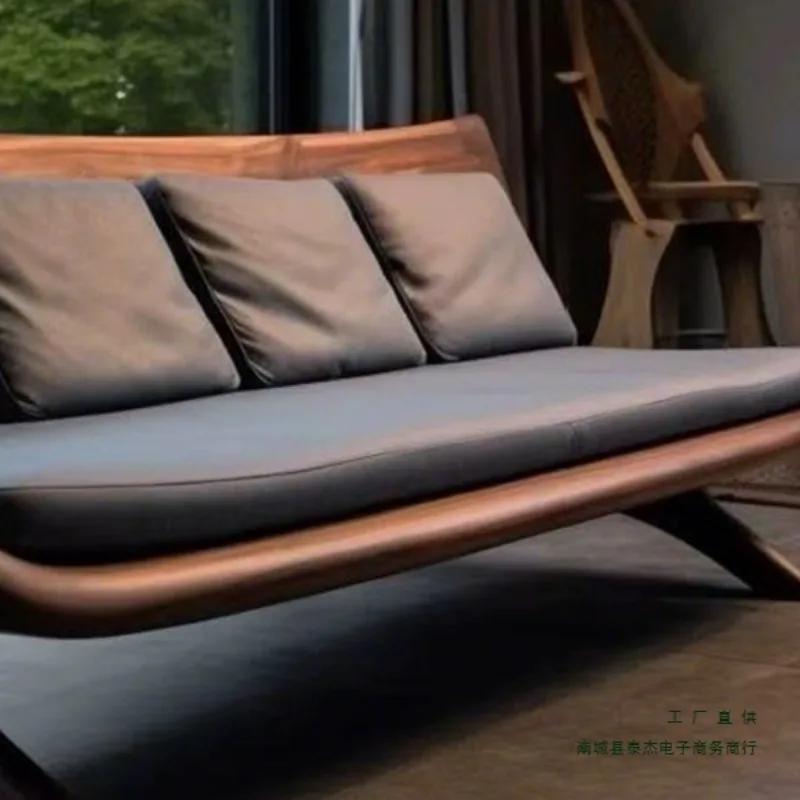 Canapé de style médiéval, salon en noyer clair, luxe, petit appartement, villa, canapé à rangée droite en bois massif