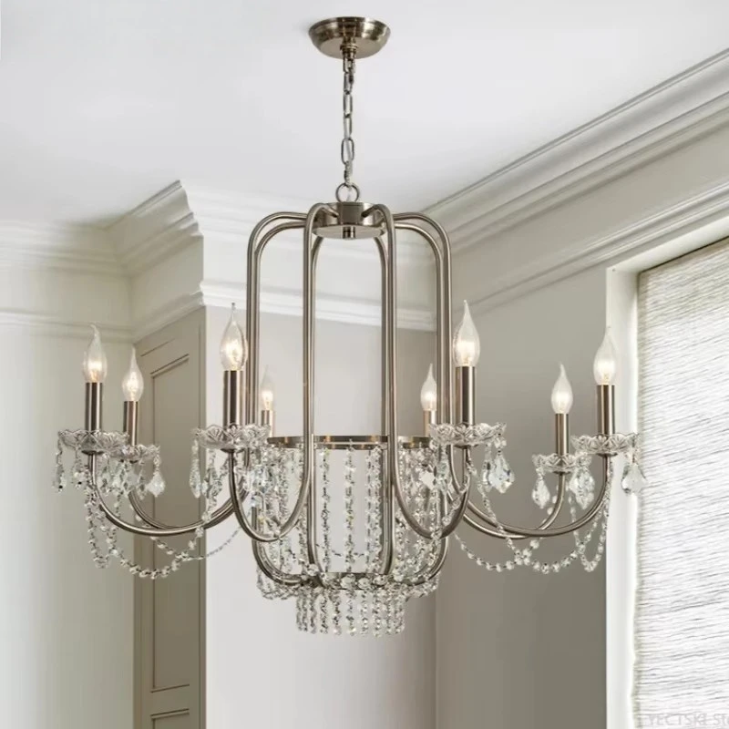 American Crystal Chandelier French Light Luxury Designer Restaurant Candle Lamp Bedroom Lamp Atmospheric Living Room Lamp