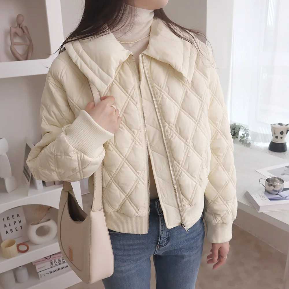 韓国製 スレティエンド グースダウン ジャエット スタンドカラー キルティング 通勤 スリムフィット レディース 冬用コート ジッパー付き ロング丈