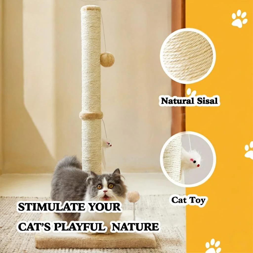 屋内猫用の背の高い猫スクラッチポスト、2つのハンギングボール、大きなスクラッチポスト、サイザル麻レールを含む、32インチ