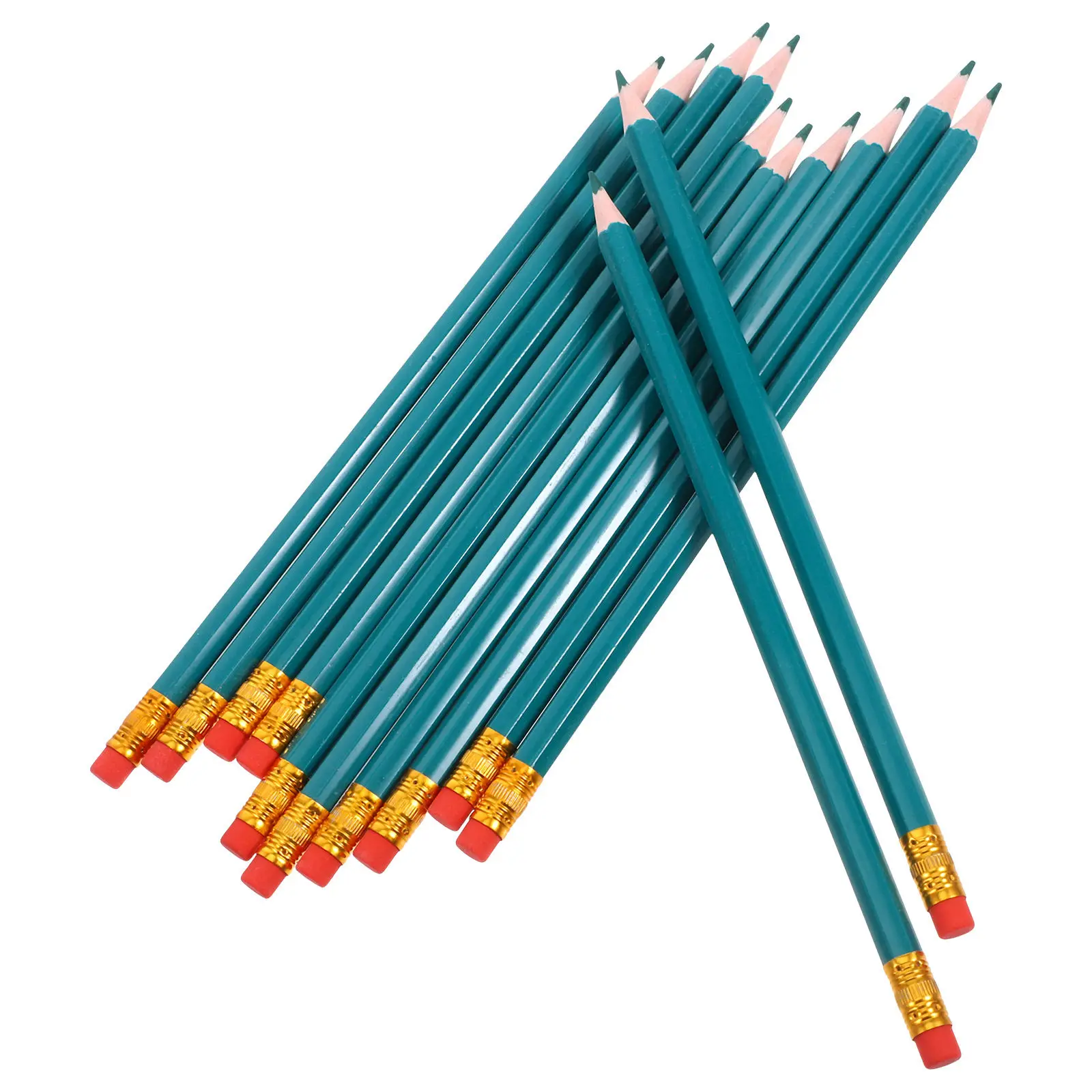 12Pcs Erasable Colored Pencils Green Hexagonal Sharpened Pencils Latex-Free Erasers for Sketching Drawing Map Coloring Test