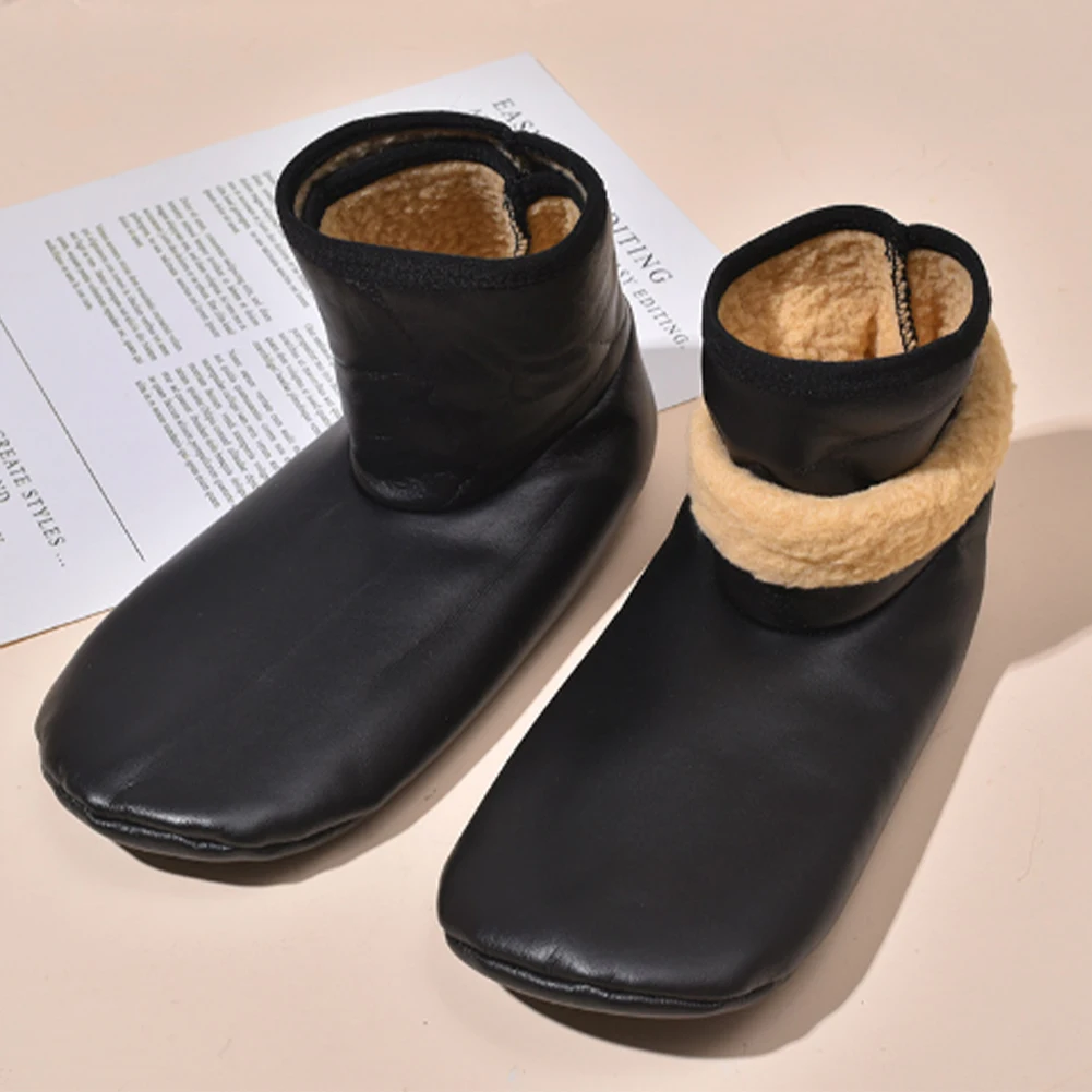 Unisex Winter PU Leer Warme Fleece Dikke Schoenen Sok Antislip Regenlaarzen Sokken Thermische Casual Thuis Tapijt Sokken Beenwarmer