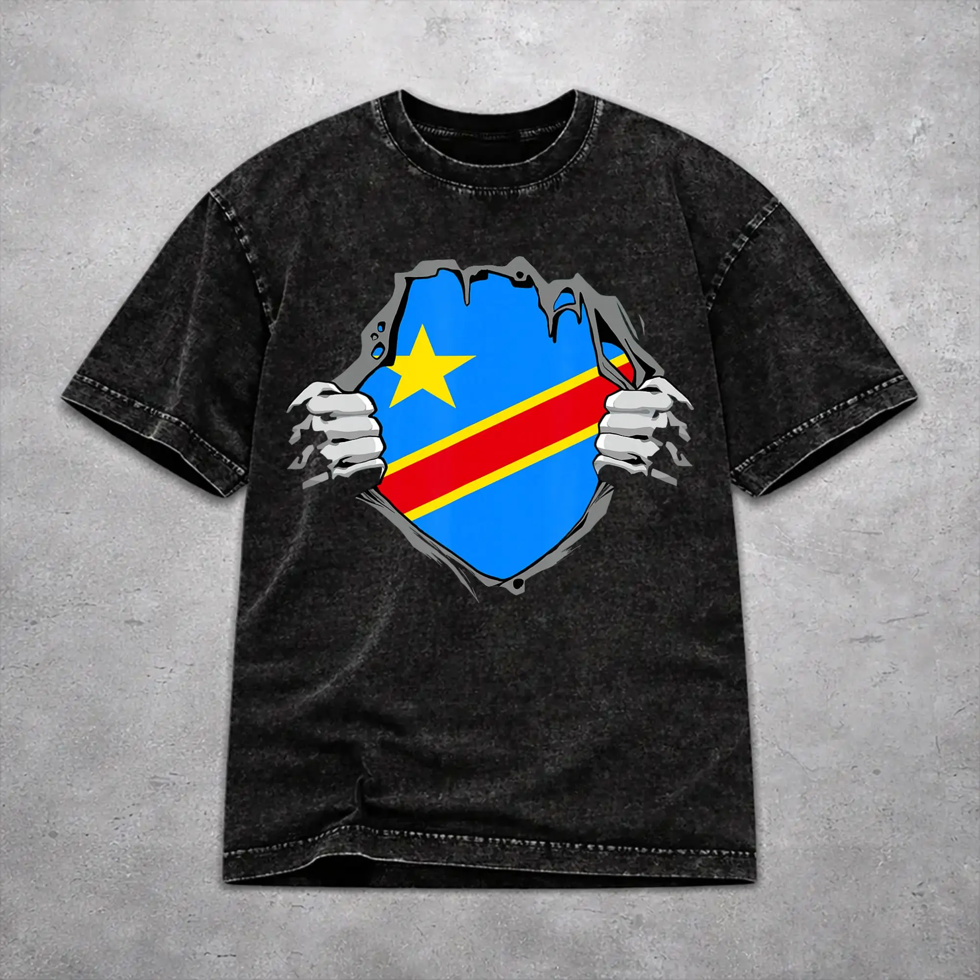 Republic Of Congo Congolese Flag Washed T Shirt Fashion Streetwear Men Women  Loose T-Shirts 100% Cotton