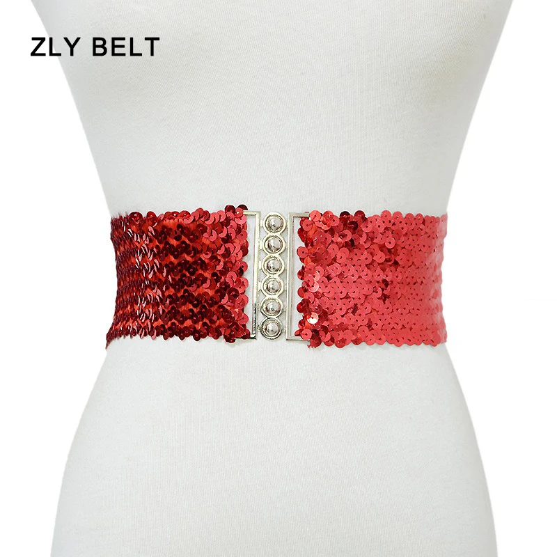 ZLY 2024 New Fashion Waistband Women Fish Scale Sequin Waist Sparkling Decoration Dance Costume Elastic 80CM Corset Waist Band