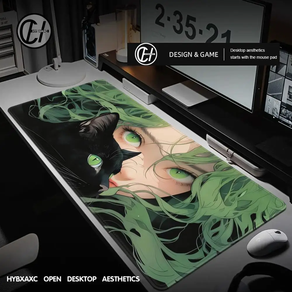 

HD Print Gamer Keyboard Pad XXL Anime Girls Rubber Mouse Pad Kawaii Non-Slip Desk Mat Cute black cat Large Gaming Expansion pad