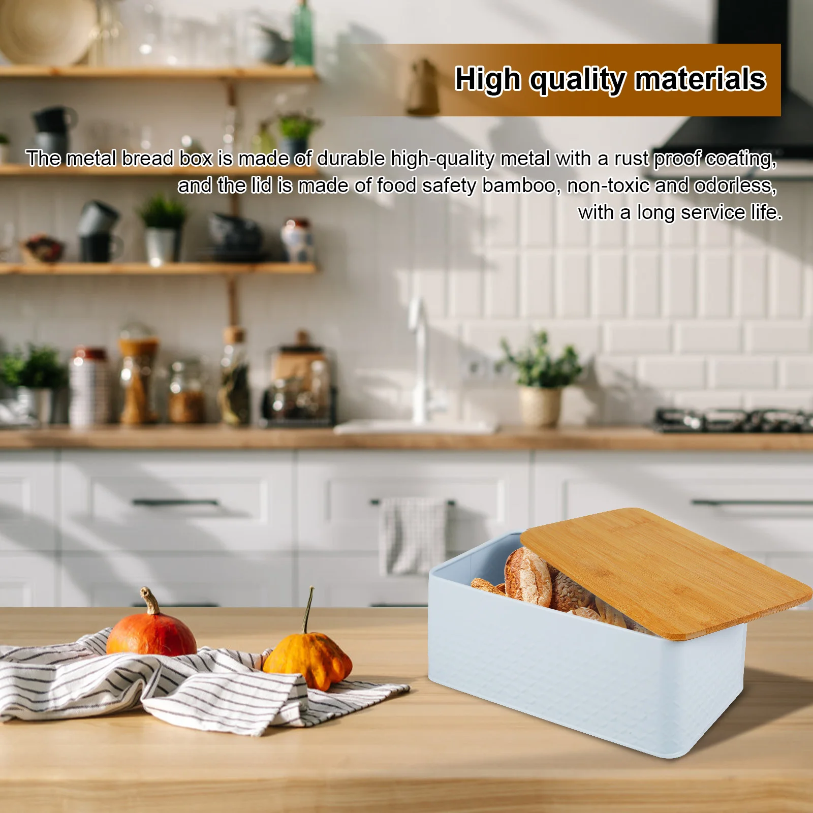 Bread Storage Box Metal Bread Box With Bamboo Lid Reusable Large Capacity Bread Storage Container Kitchen Storage Jar Supplies