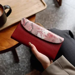 Serpentine Pattern Real Cow Leather Purse RFID Card Holder Genuine Leather Wallet Woman Long Cowhide Clutch Bag