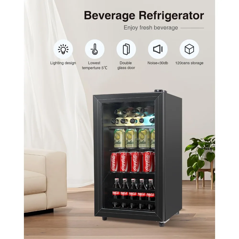 FLB-60 Refrigerator Cooler-120 Can Freestanding Beverage Cooler with Glass Door-Small Drink Dispenser Machine