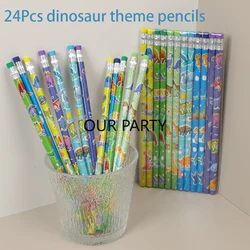 24Pcs Cartoon Jungle Safari Dinosaur Theme HB Writing Painting Pencils for Kids Birthday Party Favors Back To School Gifts