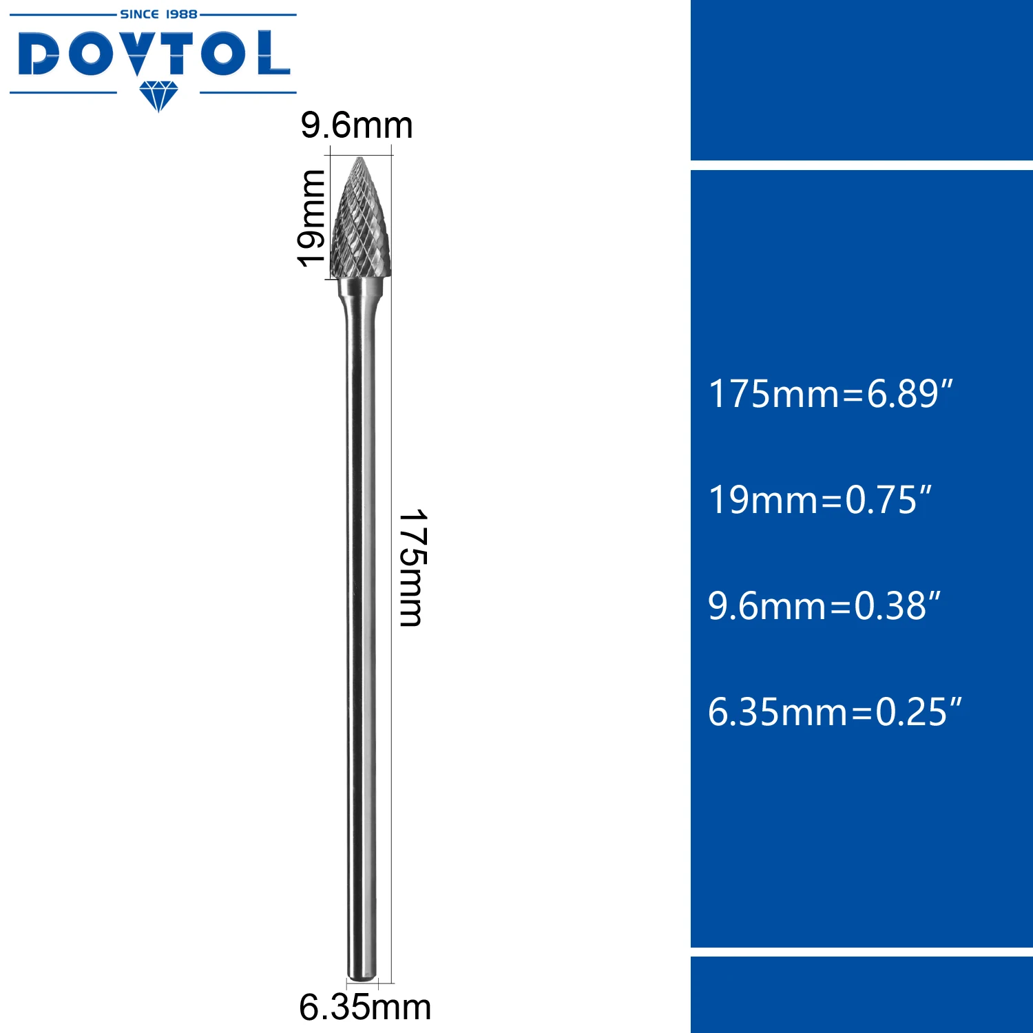 SG-5L6 Carbide Burr Long Shank Tree Pointed End 1/4