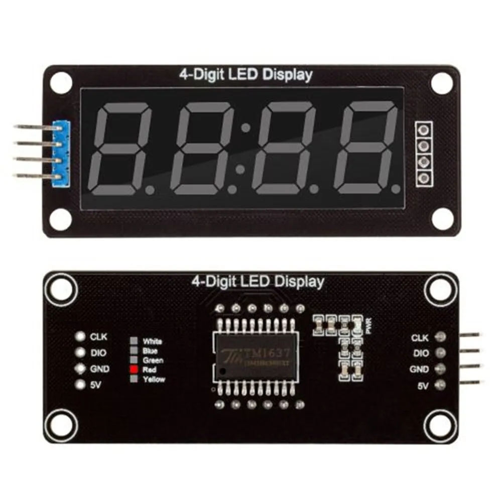 El módulo de visualización LED tm1637 se utiliza en arduino 4 bits 7 segmentos 0,56 pulgadas módulo de tubo indicador de reloj de tiempo rojo, azul, verde, amarillo y blanco