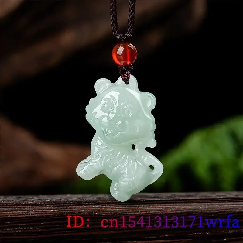 Burmese Jade Tiger Pendant Jadeite Pendants Stone Emerald Charms Real Accessories Natural Men Necklace Jewelry Green Talismans