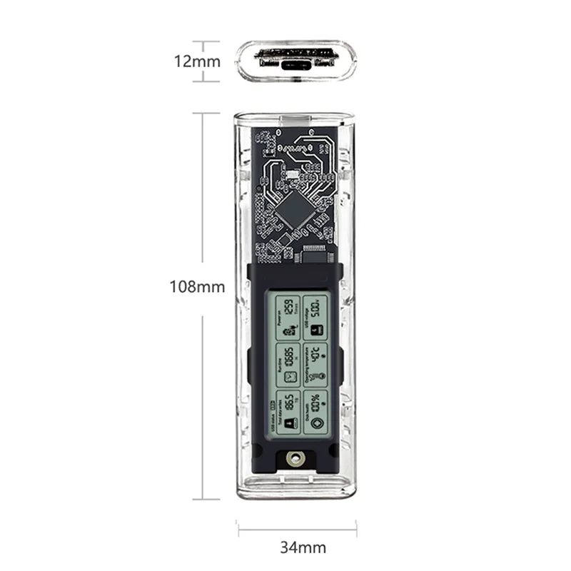 M.2 NVME/NGFF Dual Protocol SSD Enclosure Transparent Hard Drive Case USB3.2 With Intelligent Display SATA SSD Adapter