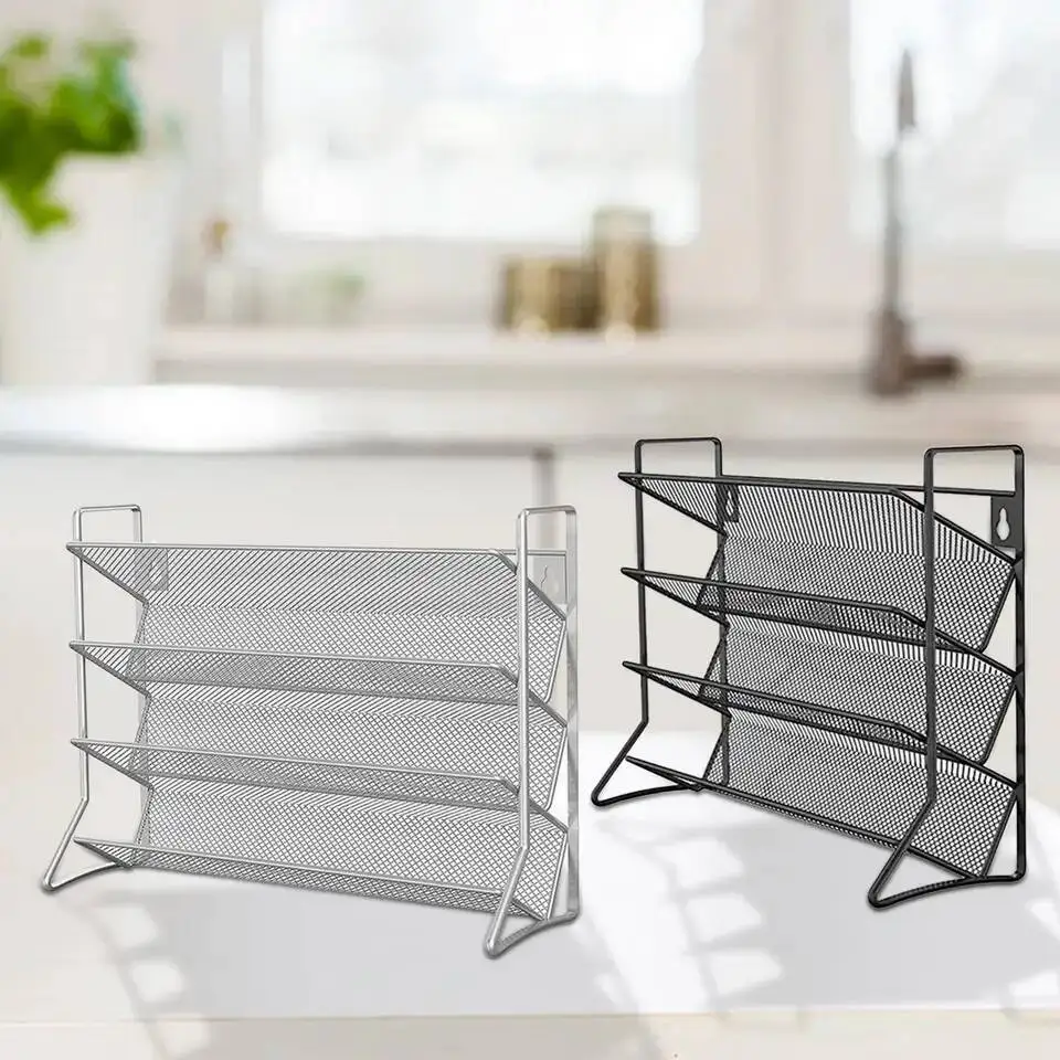 

Multipurpose 4-Tier Spice Storage Rack Wall-Mounted Sturdy Countertop Condiment Holder Free Standing Space Saving Wire Sheing