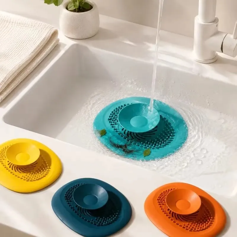 1Pcs Splash Proof Kitchen Sink Strainer Push To Seal Square Drain Cover Block Odors Anti Clog Easy Clean Bathroom Essentials