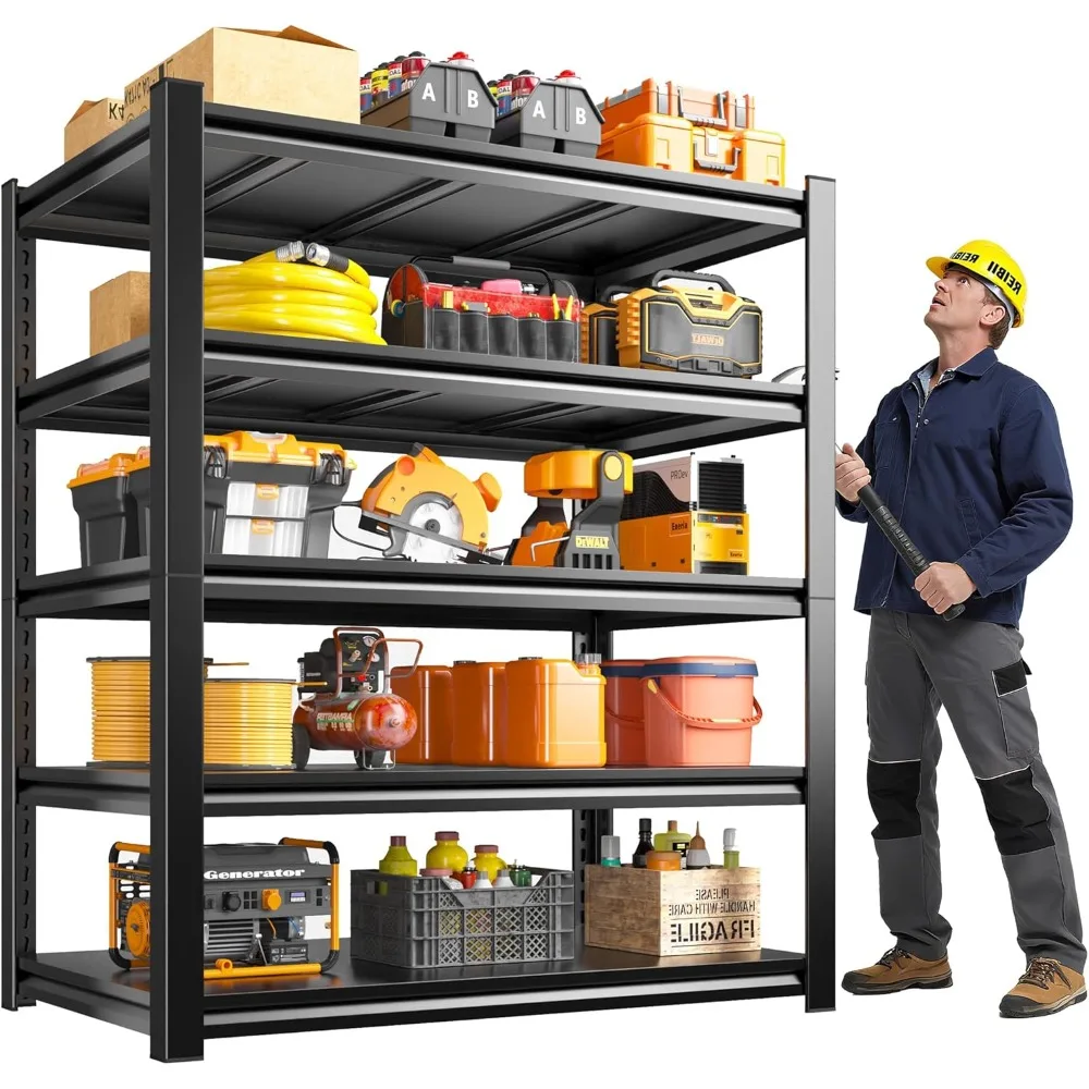 Estantería de garaje Estantes de almacenamiento de 3000 LBS Estantería de metal ajustable, estantes de garaje de 5 niveles para sótano, almacén, cocina