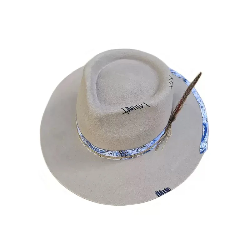 

Шляпа Fedora из 100% шерсти в западном стиле | Поетровая джазовая кепка с плетеной лентой и отделкой из перьев на осень/зиму ​