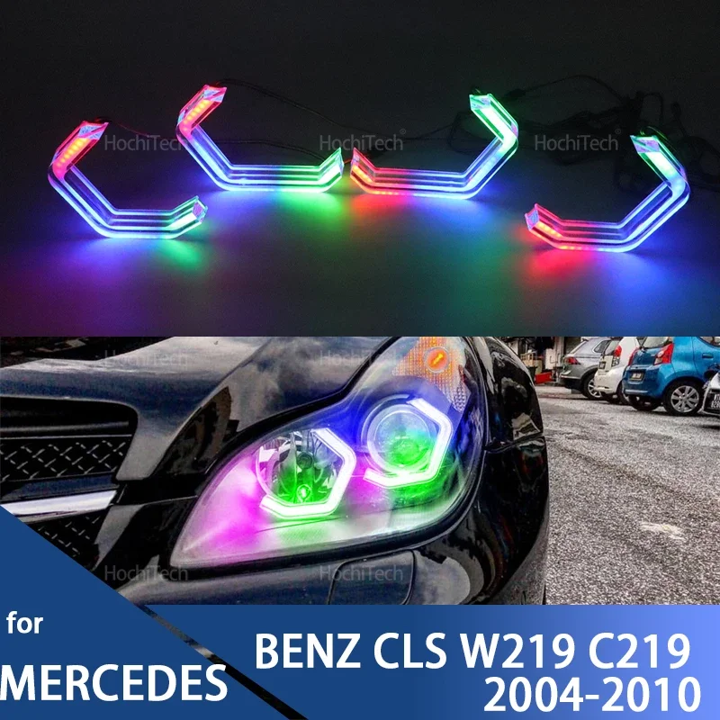 For MERCEDES BENZ CLS W219 C219 2004-2010 Flowing multi-colored Ring Angel Eyes RGB M4 Style LED App control turn signal light