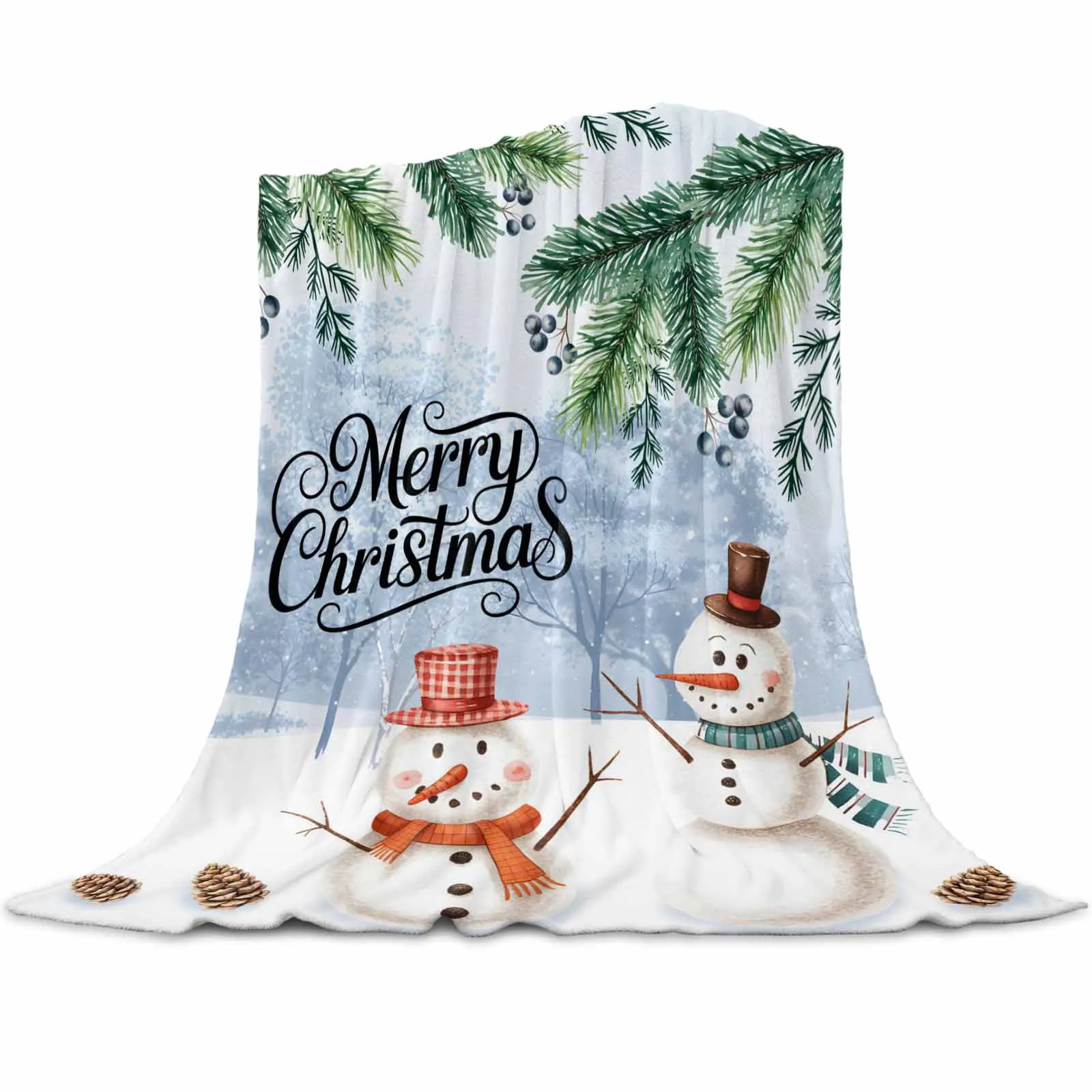 

Зимние одеяла сосновой шишки со снеговиком для дивана-кровати, зимние мягкие плюшевые теплые семейные друзья, праздничные подарки