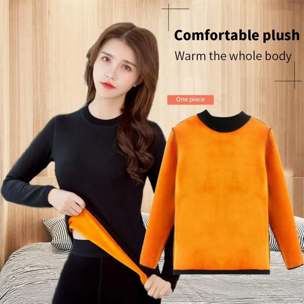 S-4XL Autumn Winter Thermal Underwear For Women Inner Plus Velvet Thick Warm Long-sleeved T-shirt High-neck Bottoming Shirt