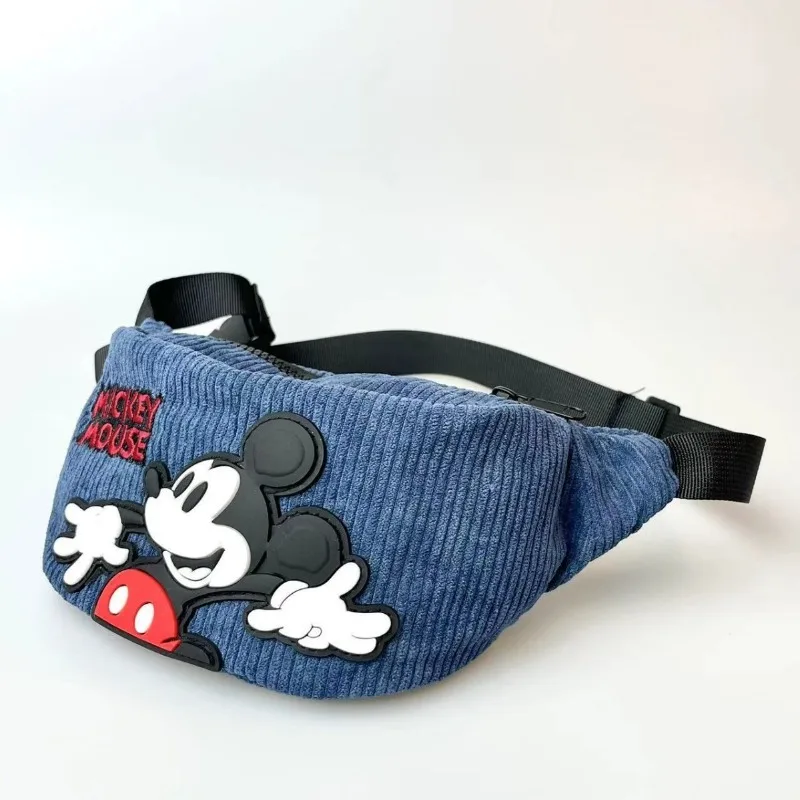 

Mickey Mouse Waist Bag Miniso Cartoon Cute Casual Fashion Blue Embroidery Plastic Avatar Corduroy Fabric Children's Phone Bag