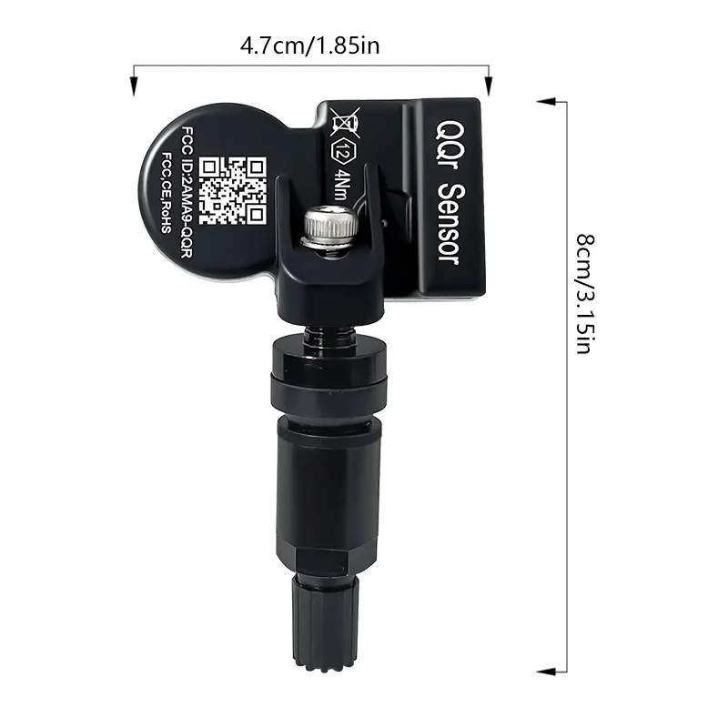 TPMS Tire Pressure Sensor 433MHz Replacement with Metal and Rubber Valve Stems, Embedded Digital Monitor, High Precision for