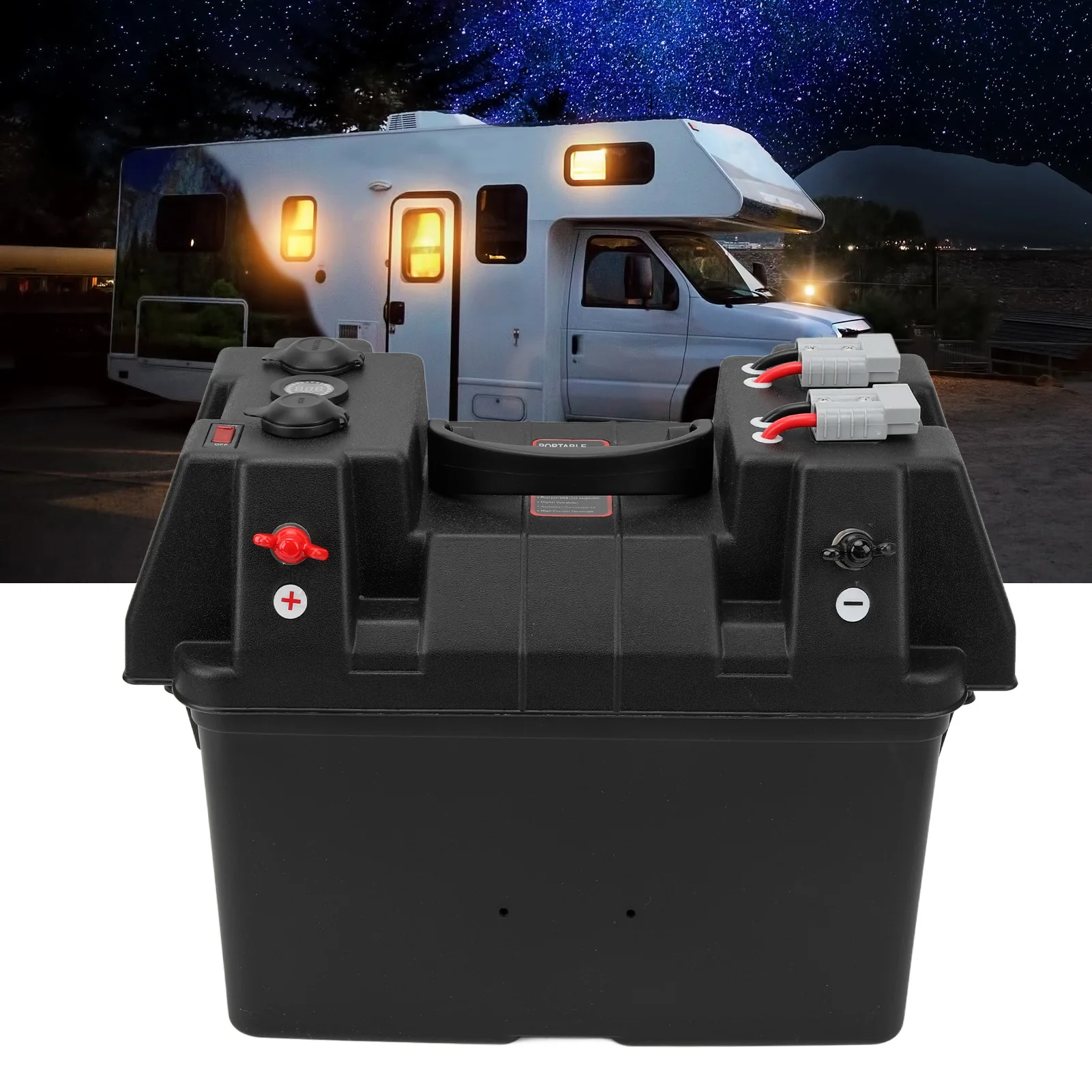 Multifunctional Smart Battery Power Center Box With Quick‑Connect Dual‑USB Voltmeter Portable Power Supply Unit For RV SUV ATV C