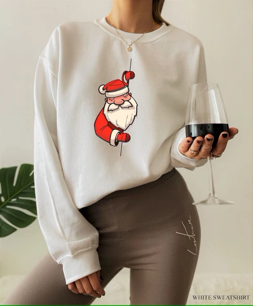 

Cute Santa Claus Sweatshirt Christmas Dinner Party Shirt Christmas Spirit Cozy Holiday Long Sleeve Tops Winter Outfits For Women