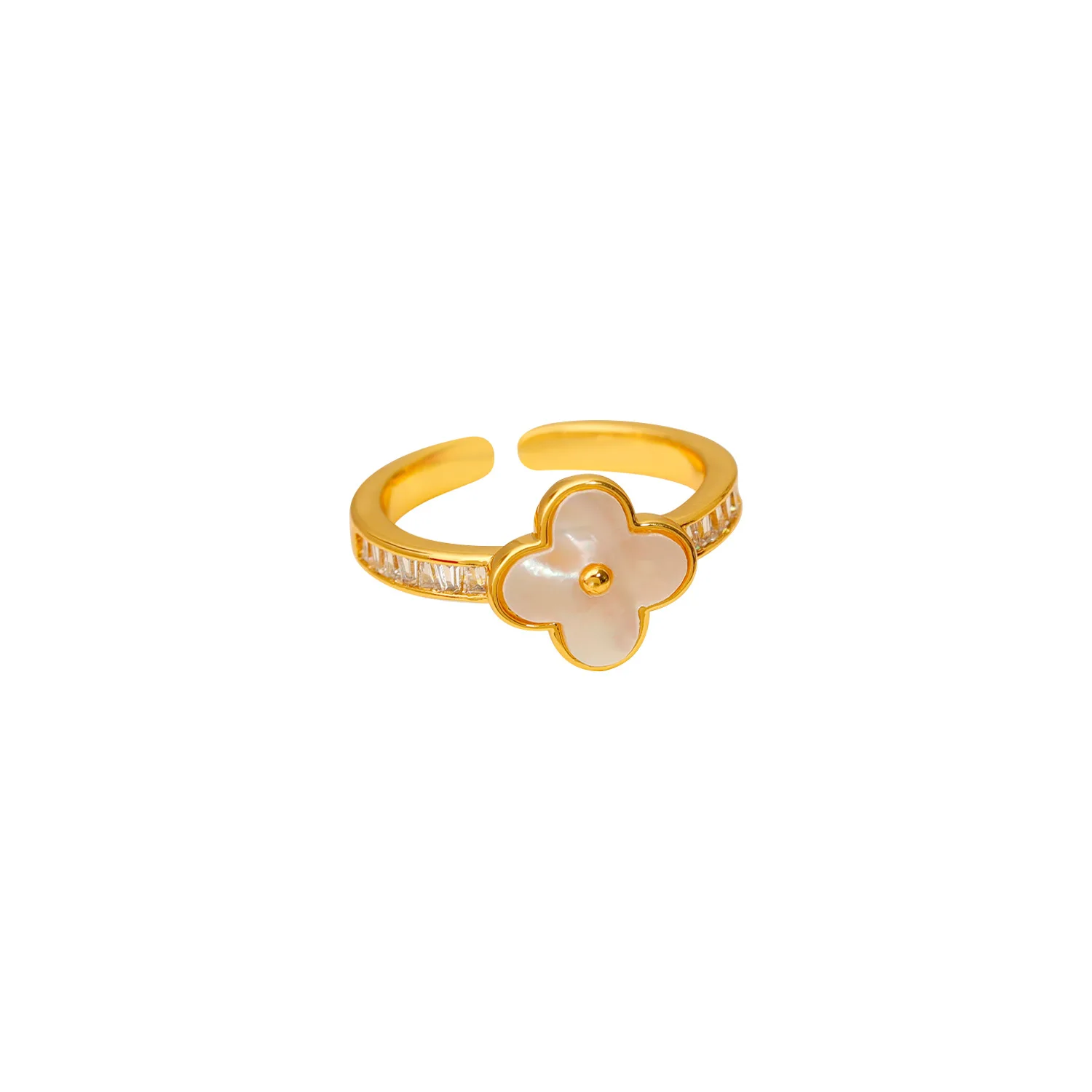 2024 New Personality Vintage Trendy Mother Shell Flowers Simple Geometric 16kCold Ring For Women Girls Party Jewelry Hotsale