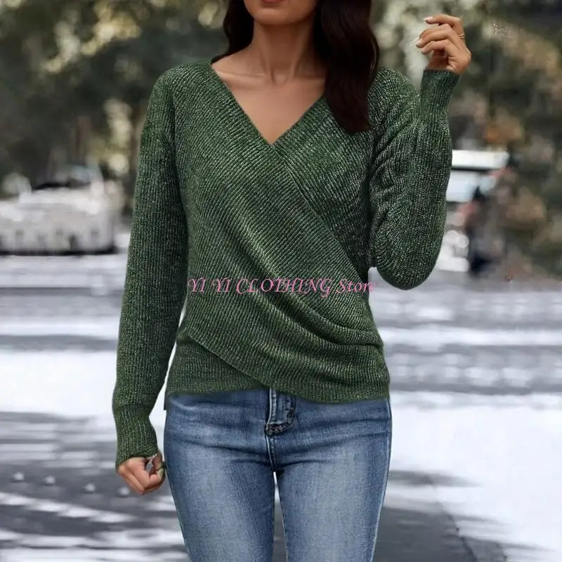 N5KF Easy Care Polyester Fall Outfit Women's Sweater V Neck Long Sleeve Pullover Tops