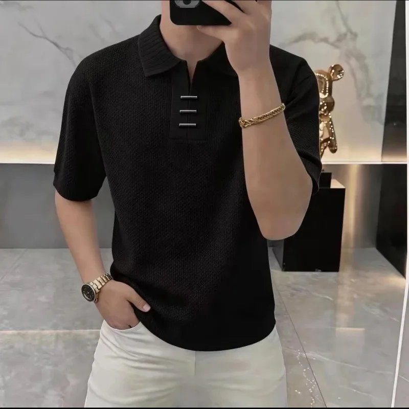 High Quality Summer Polo Shirt for Men Solid Color Short Sleeved Casual Business T-shirt Office Social Streetwear Tee Tops 2026
