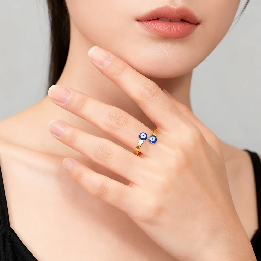 Women's Adjustable Evil Eye Open Ring, Gold Color