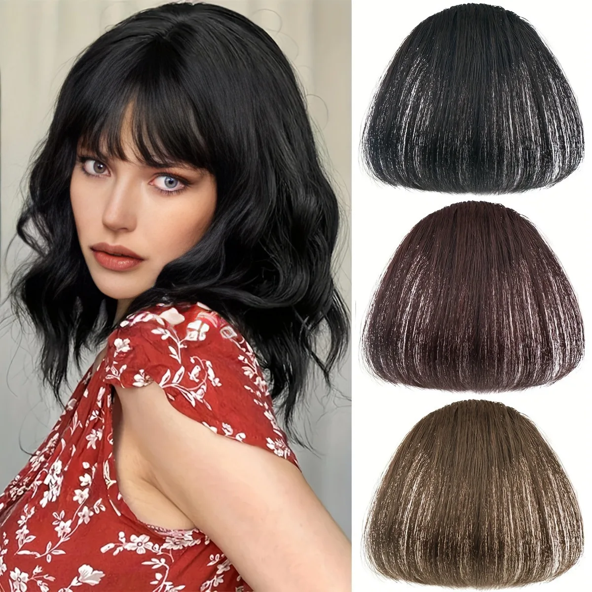 

Synthetic Wig Air bangs Natural Short Brown Black Fake Hair Fringe Extension Clip in Hair Pieces