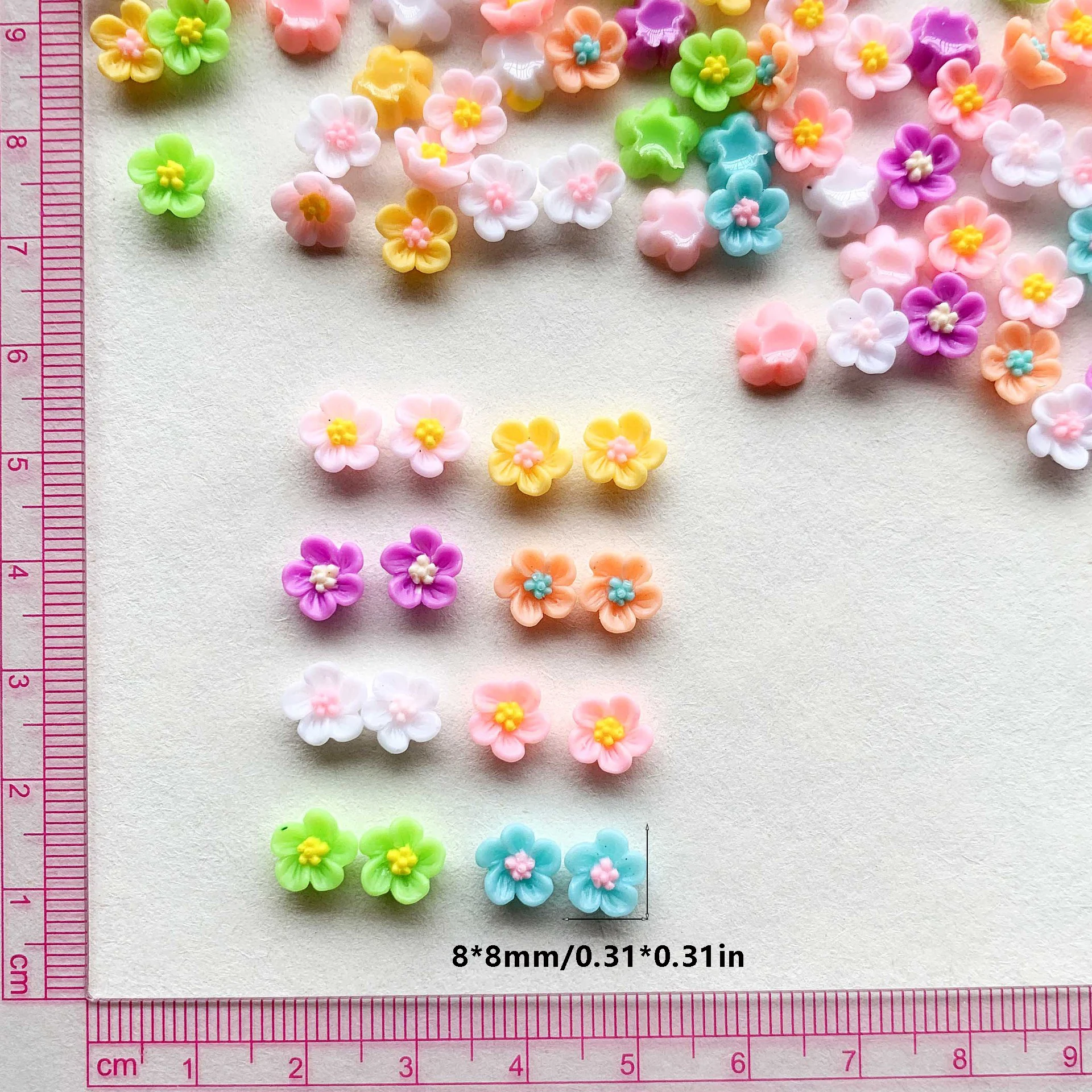 50/100Pcs, 8mm, Cherry Blossom, Five-petal Flower, Flower, Resin, Accessories, DIY, Nail Accessories, Phone Case Accessories,