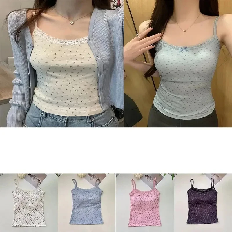 Elegant Lace Flower Print Camis 2026 Slim Sexy Vest Floral Tops One Size Floral Tank Tops Spring