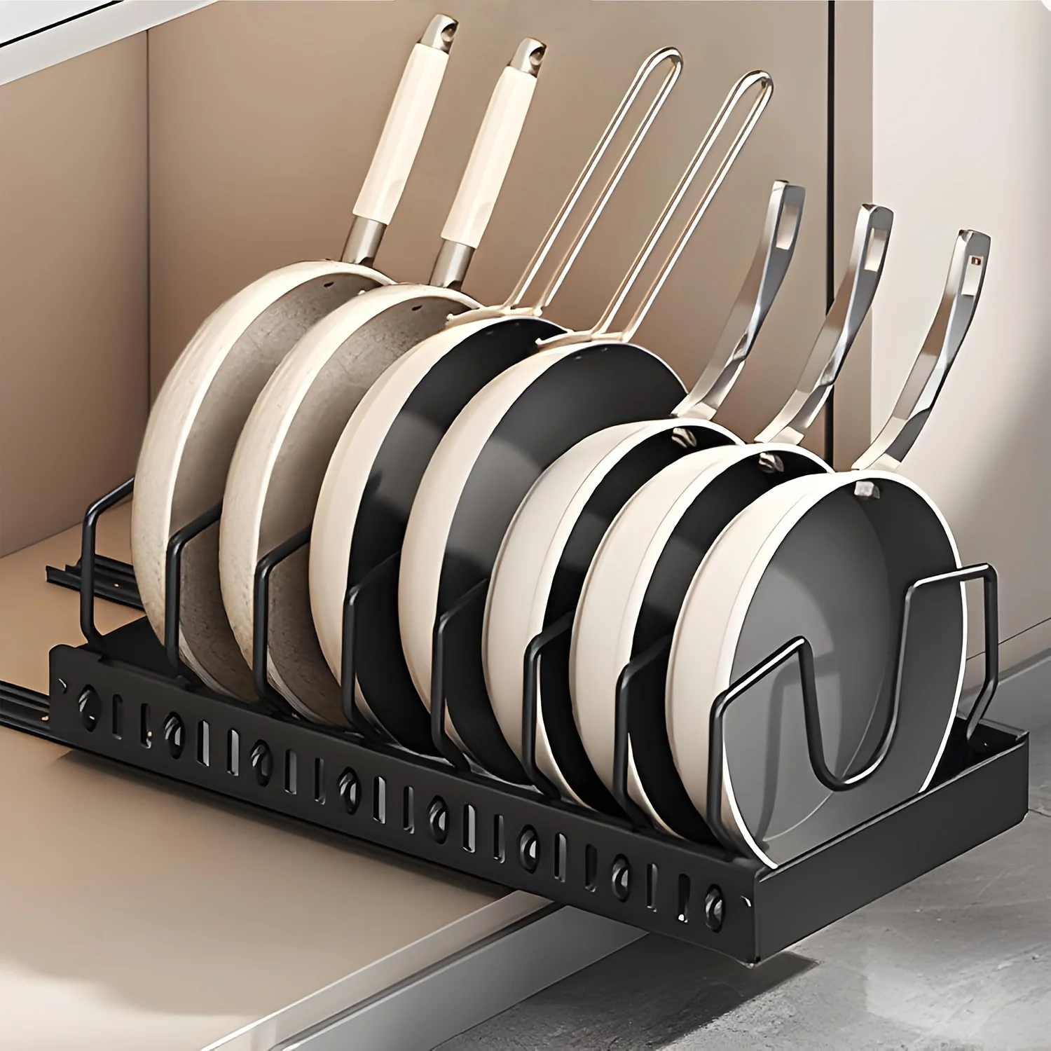 Pull Out Pot Lid Organizer Rack For Kitchen Cabinets Metal Pan Holder For Cookware Utensil Storage Fridge Container Basket